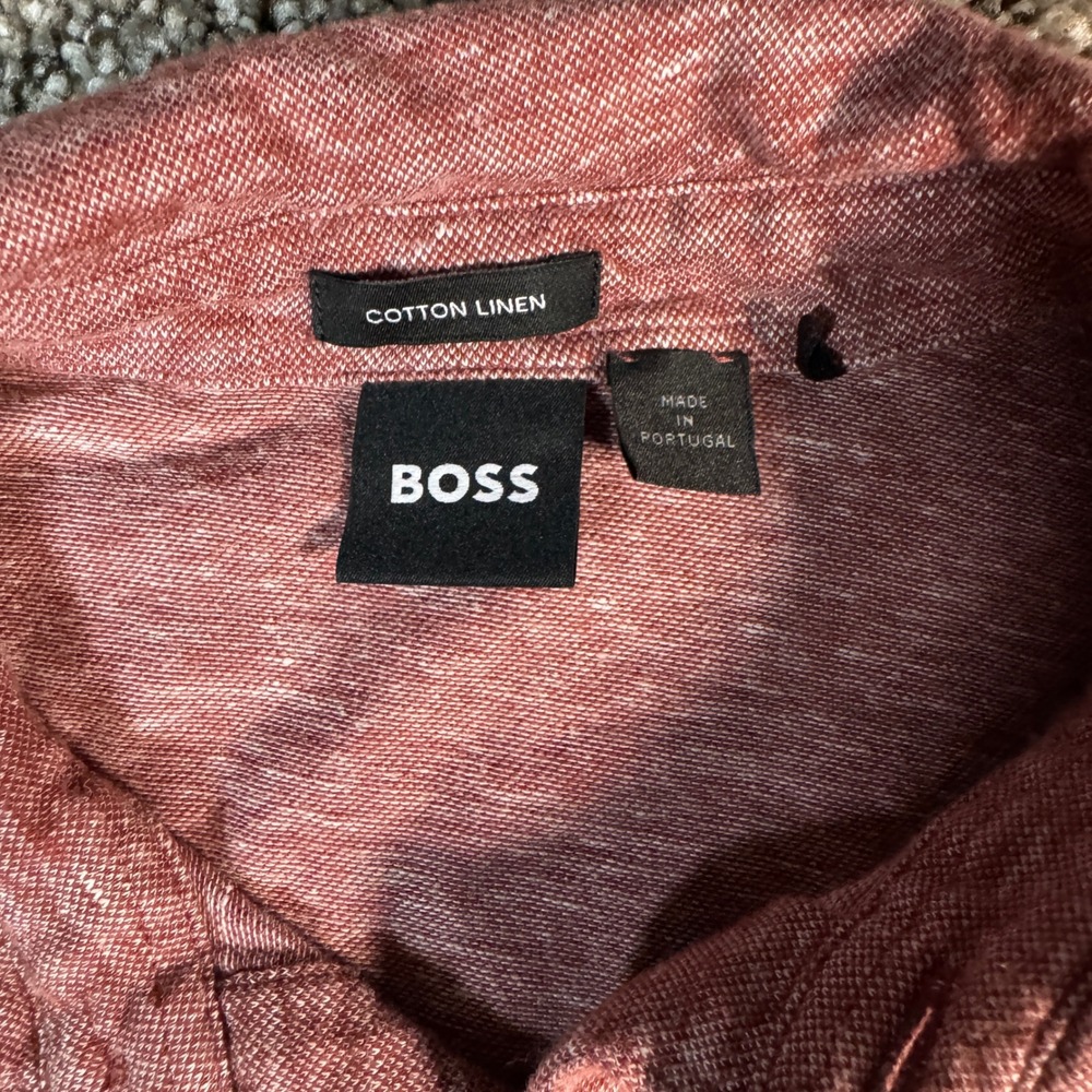 Boss by Hugo Boss Mens M Cotton Linen Blend Polo Shirt Red Heather Short Sleeve - Picture 5 of 7